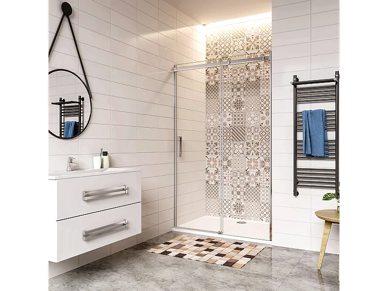 100x195 cm Porta Doccia Per Nicchia Anta Scorrevole Ingresso Laterale in Vetro 8 mm Temperato Trasparente Anticalcare Cromato Lucido