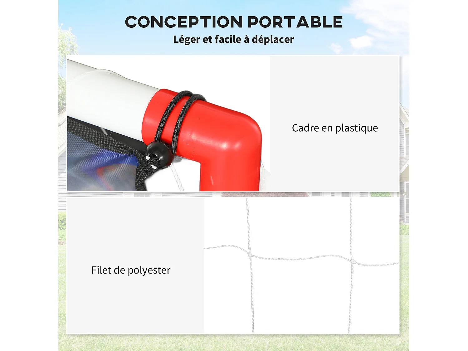 Cage de handball enfant 5 zones cibles - balle, pompe, piquets inclus - blanc rouge