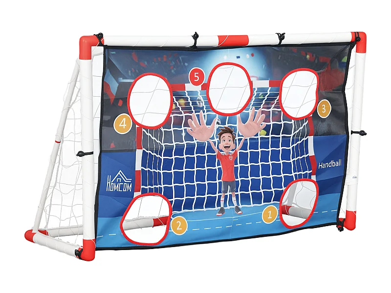 Cage de handball enfant 5 zones cibles - balle, pompe, piquets inclus - blanc rouge