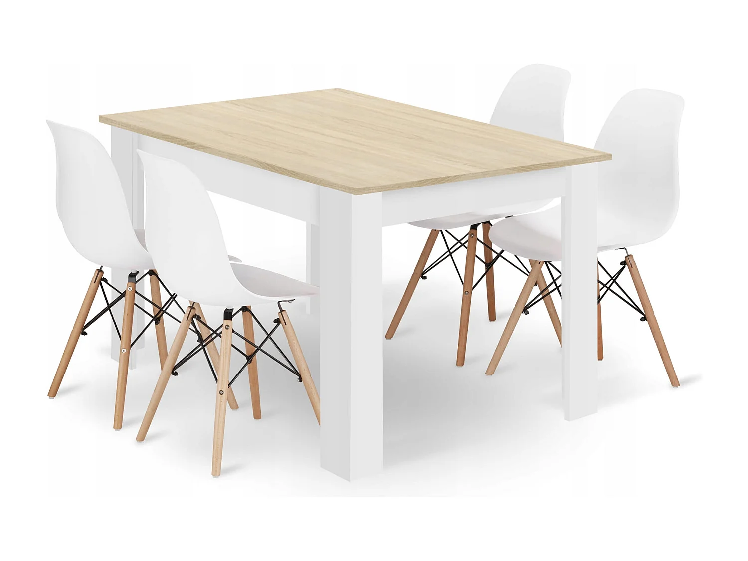 Ensemble table rectangulaire Valora 120x80 en chêne Sonoma + 4 chaises blanches OSAKA