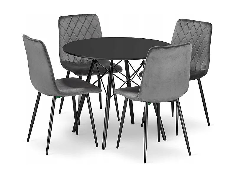 Ensemble Valora KOVA 80 Noir + 4 Chaises Turin Gris Foncé