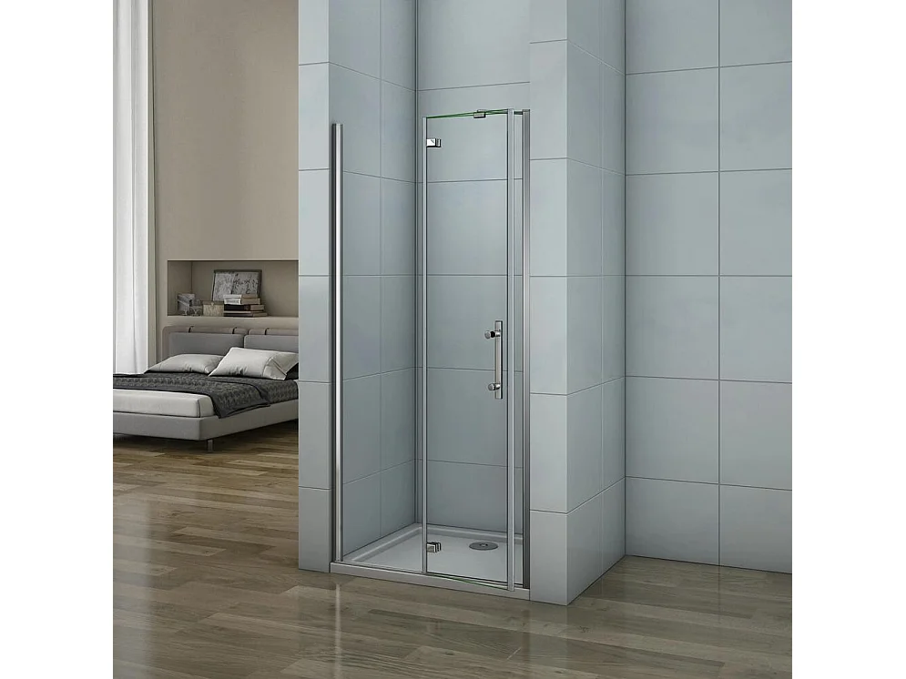 195 cm Porta Doccia per Nicchia Apertura Battente con Barra Stabilizzatrice Vetro 6 mm Temperato Trasparente Anticalcare Larga 76 cm