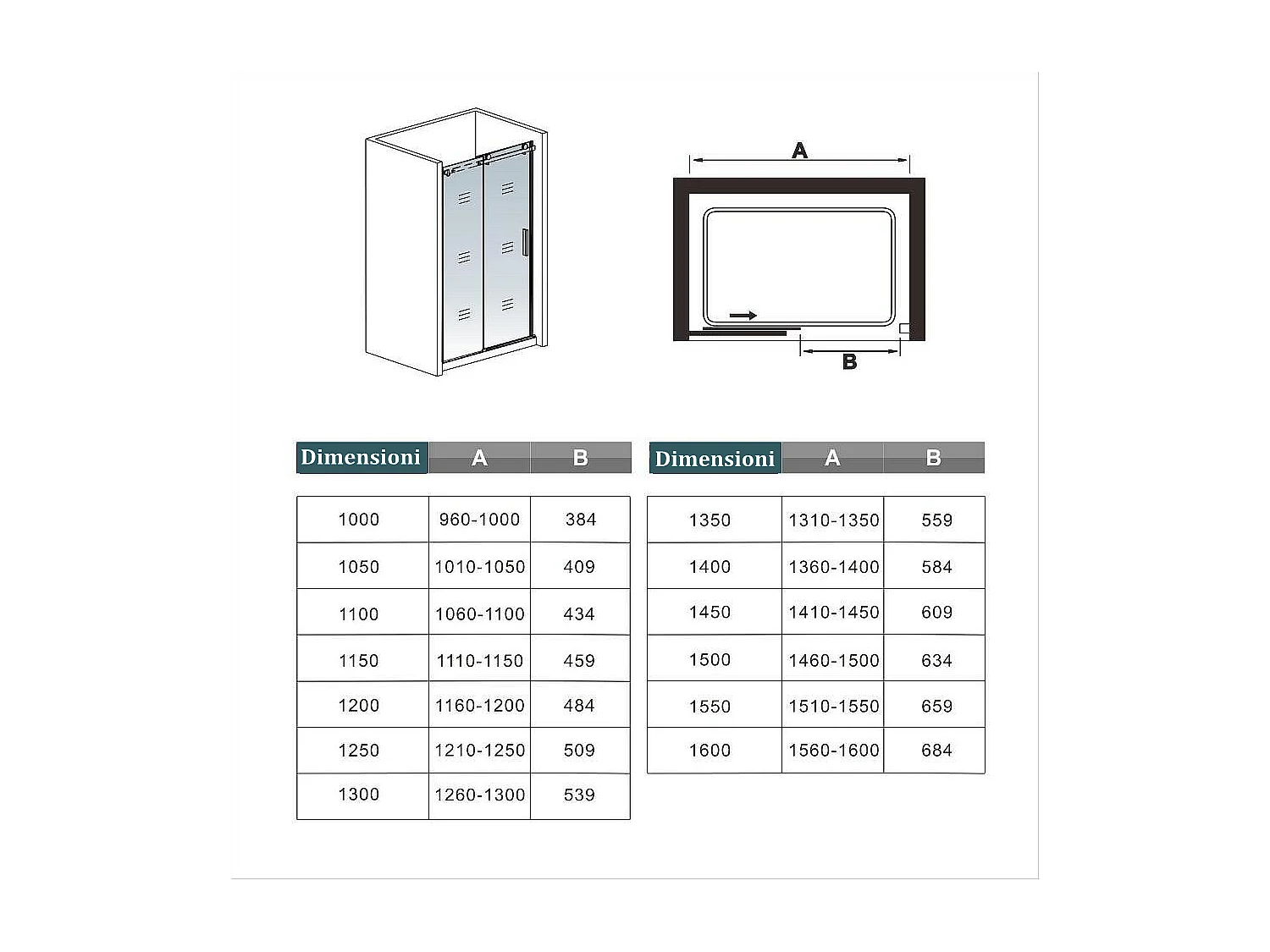 100x195 cm Porta Doccia Per Nicchia Anta Scorrevole Ingresso Laterale in Vetro 6 mm Temperato Trasparente Telai In Alluminio Cromato Lucido