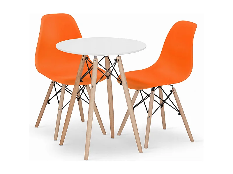 Ensemble table ronde Valora KOVA 60 en MDF blanc + 2 chaises OSAKA orange