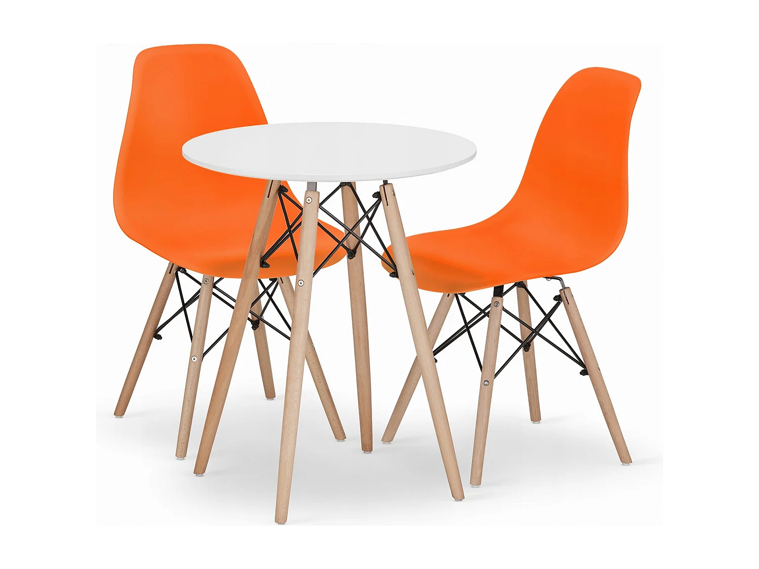 Ensemble table ronde Valora KOVA 60 en MDF blanc + 2 chaises OSAKA orange