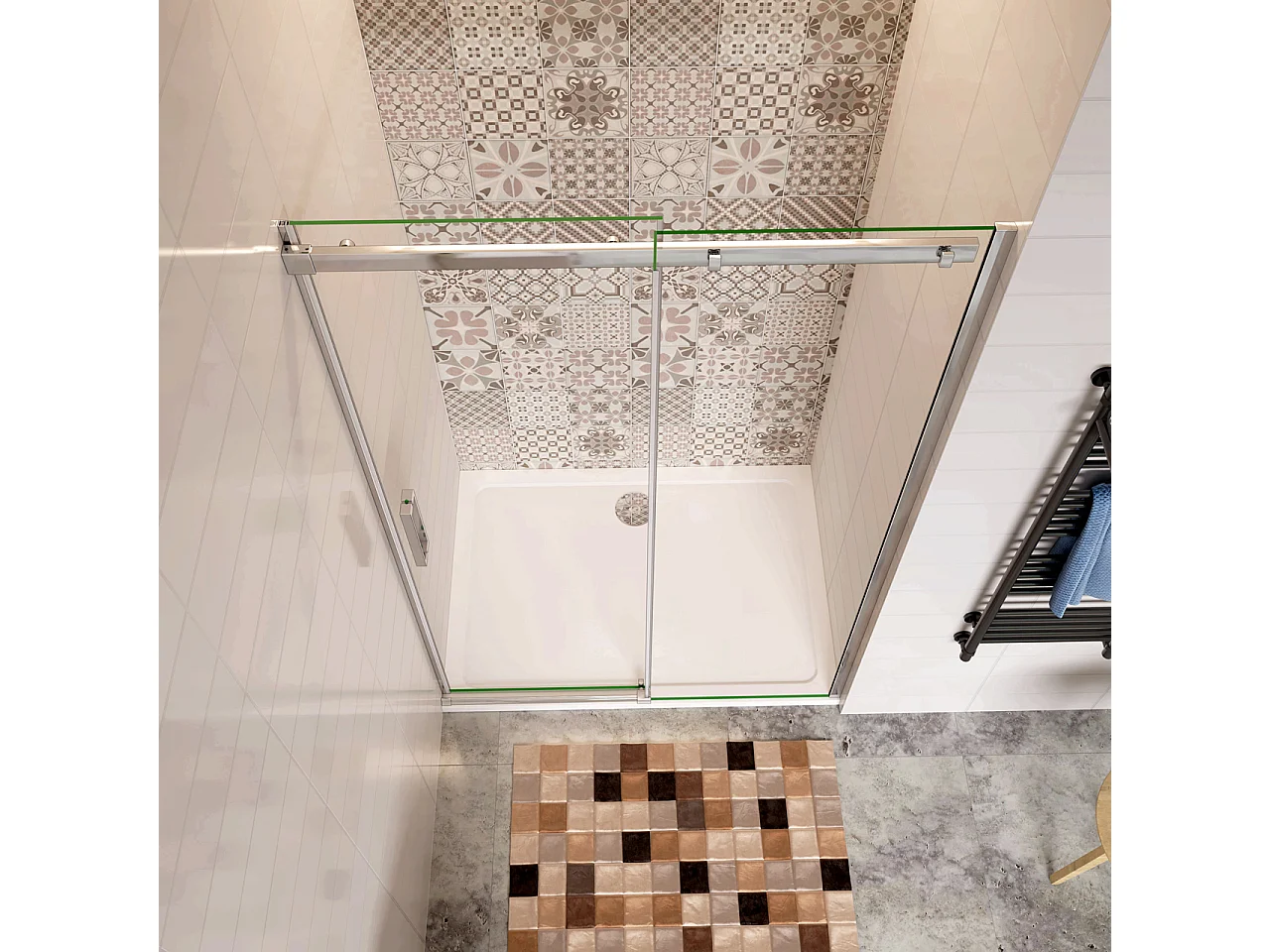 140x195 cm Porta Doccia Per Nicchia Anta Scorrevole Ingresso Laterale in Vetro 8 mm Temperato Trasparente Anticalcare Cromato Lucido