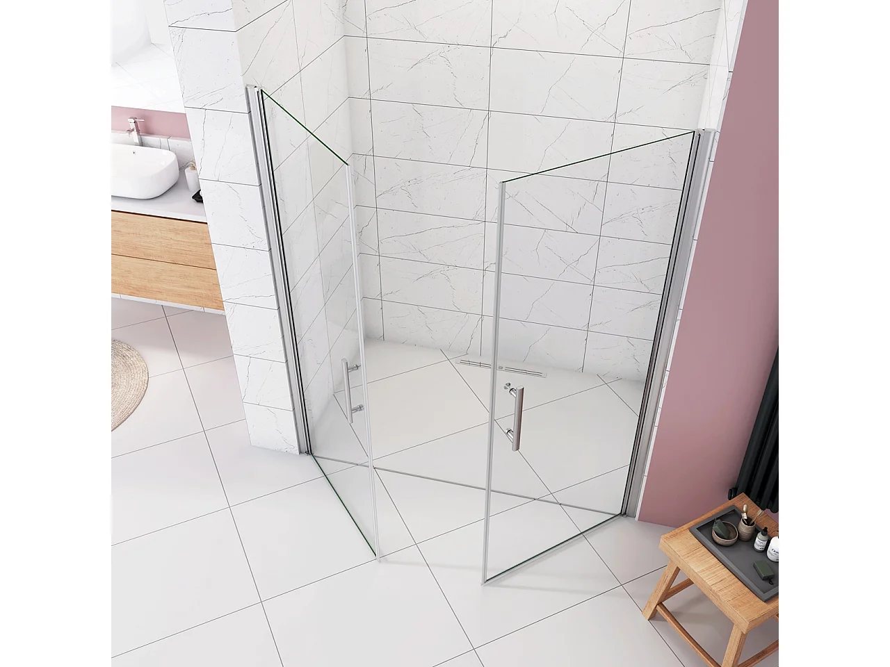 Box Doccia per Nicchia 185 cm Doppia Porta Battente Saloon Vetro Temperato 6 mm Anticalcare Larga 135 cm(70+70: 1318-1358 mm)