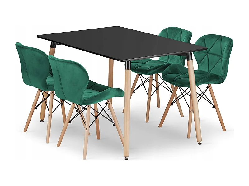 Ensemble table rectangulaire Valora YURO noir + 4 chaises vertes