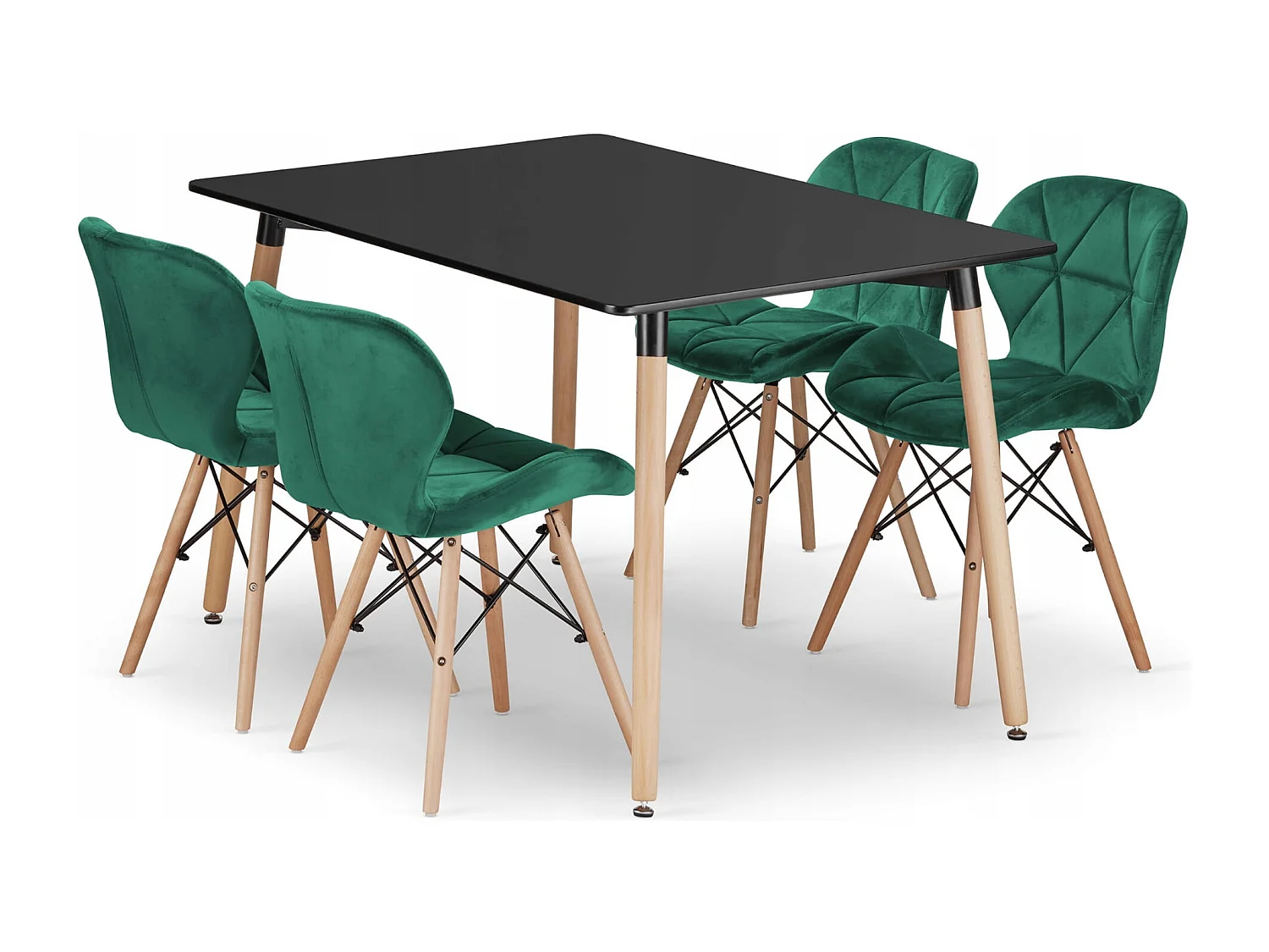 Ensemble table rectangulaire Valora YURO noir + 4 chaises vertes