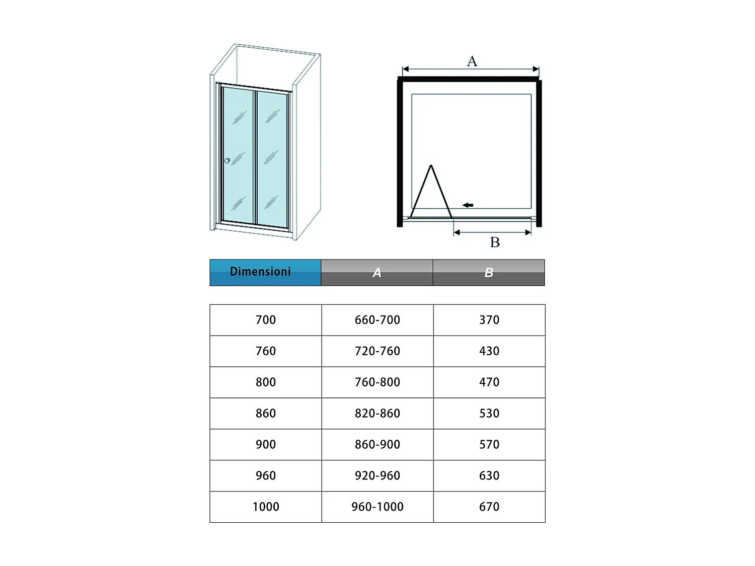 185 cm Box Doccia per Nicchia Porta a Soffietto 76 cm Vetro Temperato 5 mm Satinato Opaco Profilo Cromato Lucido