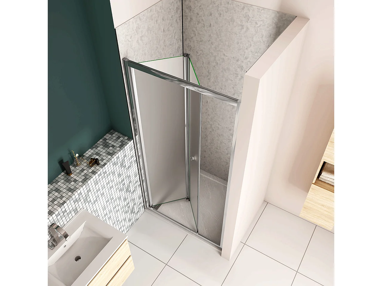 185 cm Box Doccia per Nicchia Porta a Soffietto 100 cm Vetro Temperato 5 mm Satinato Opaco Profilo Cromato Lucido