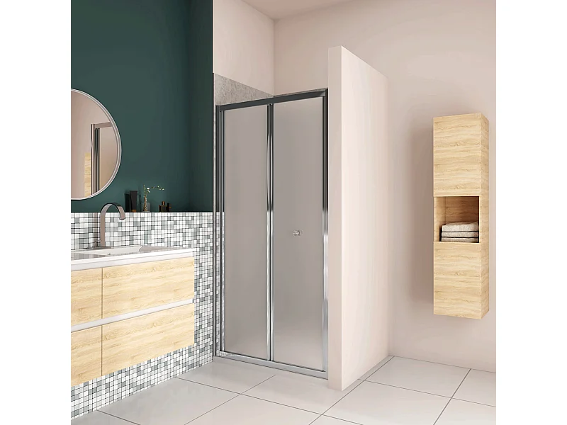 185 cm Box Doccia per Nicchia Porta a Soffietto 100 cm Vetro Temperato 5 mm Satinato Opaco Profilo Cromato Lucido