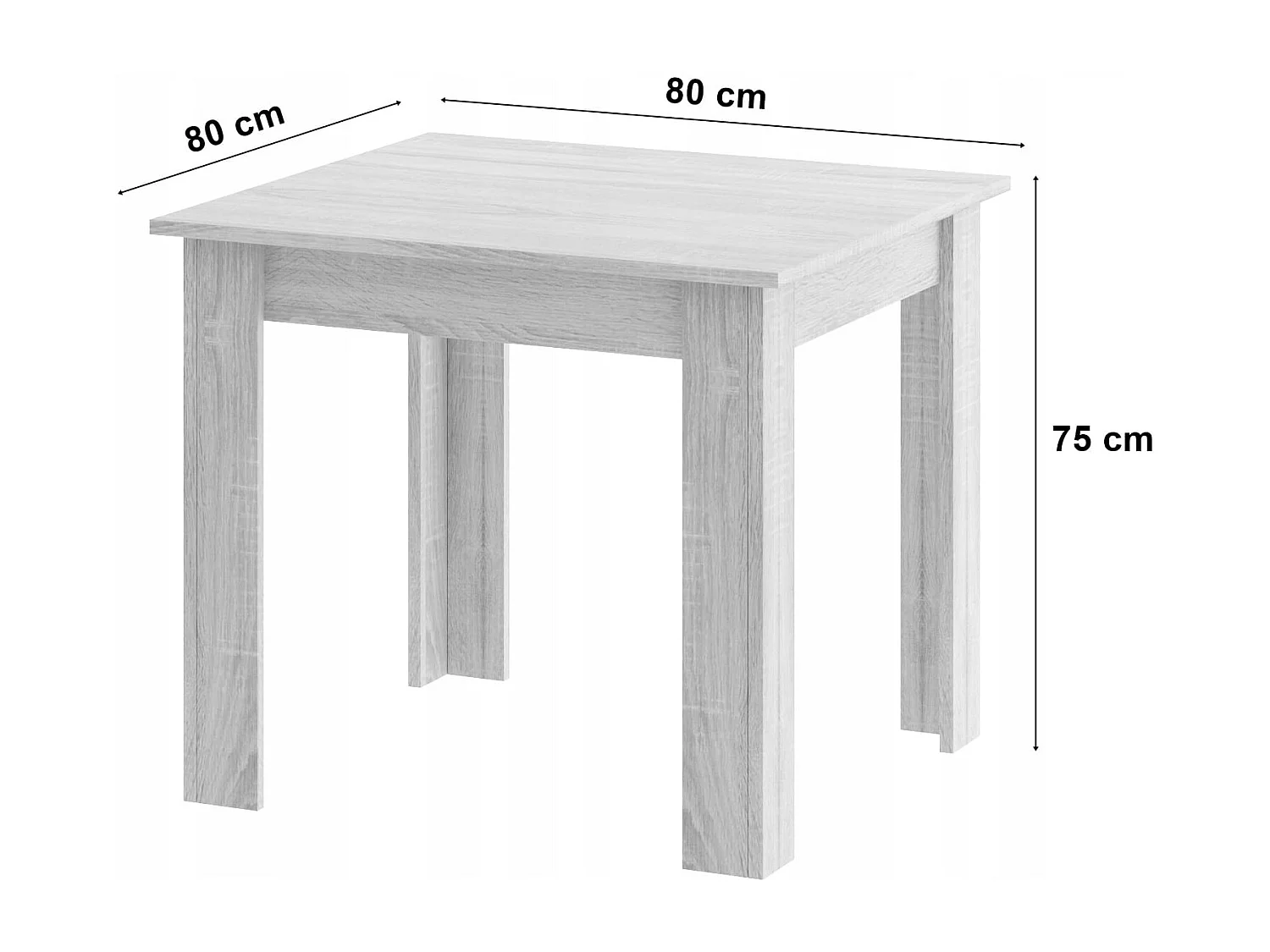 Ensemble Valora : table carrée 80 x 80 cm, chêne Sonoma + 4 chaises RIKX blanches (x4)