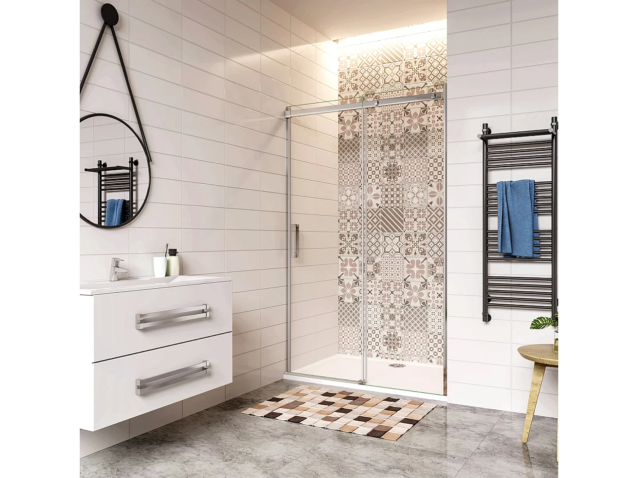 110x195 cm Porta Doccia Per Nicchia Anta Scorrevole Ingresso Laterale in Vetro 8 mm Temperato Trasparente Anticalcare Cromato Lucido