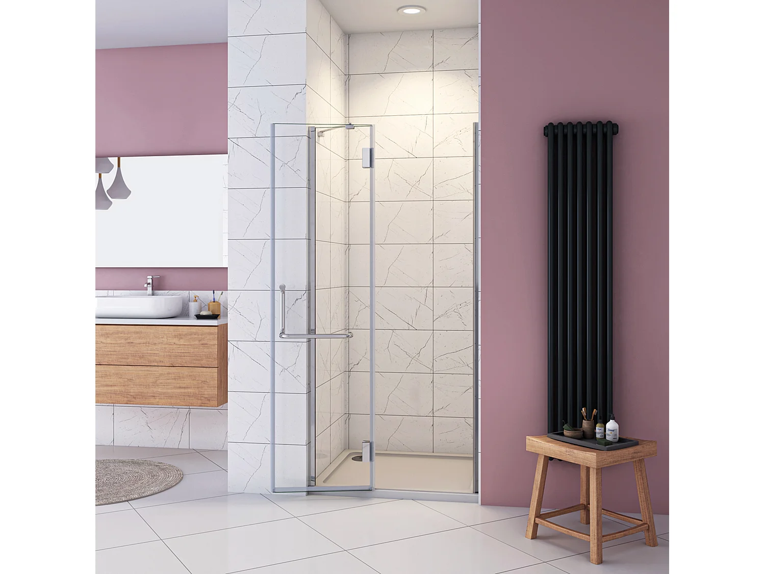 100x190 cm Porta Doccia Per Nicchia Apertura Battente in Vetro 8 mm Temperato Trasparente Anticalcare e Maniglione Porta Asciugamani Barra Stabilizzatrice