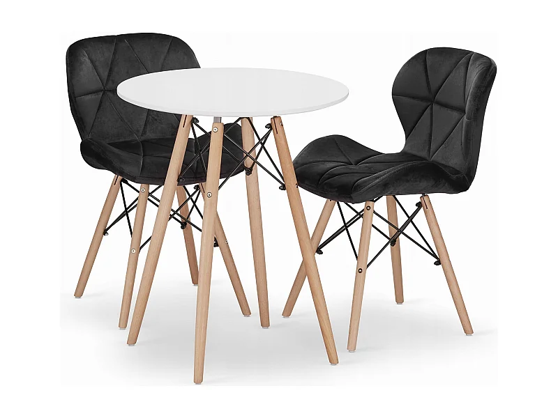 Ensemble table ronde Valora KOVA 60 cm blanche + 2 chaises WAKO noires (x2)