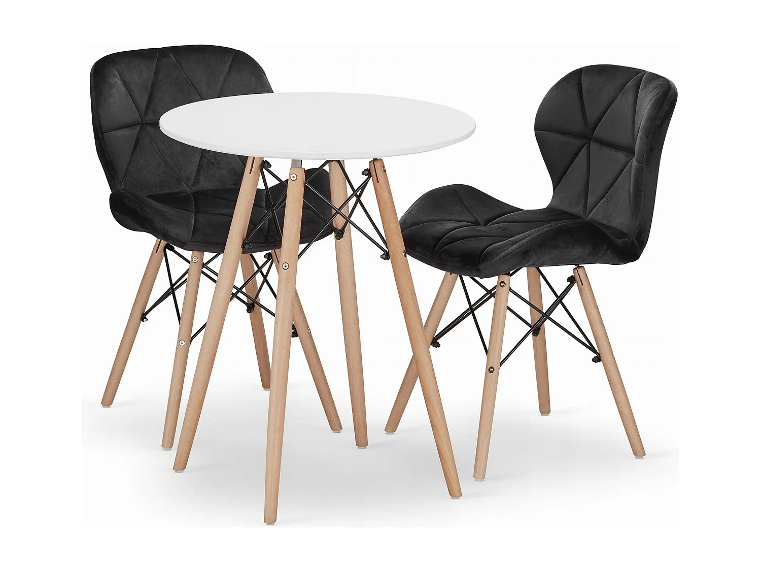 Ensemble table ronde Valora KOVA 60 cm blanche + 2 chaises WAKO noires (x2)