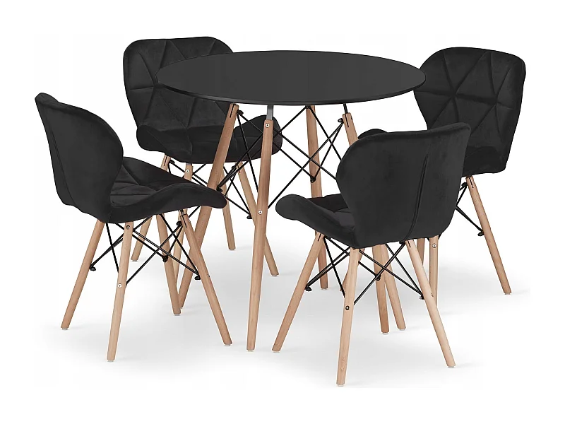 Valora SET RONDE TAFEL KOVA 80 Zwart + 4 WAKO Zwarte Stoelen x4