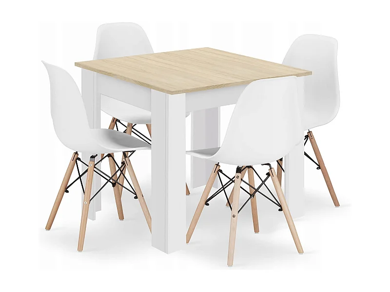 Ensemble table carrée Valora SET 80x80 en chêne Sonoma + 4 chaises blanches OSAKA