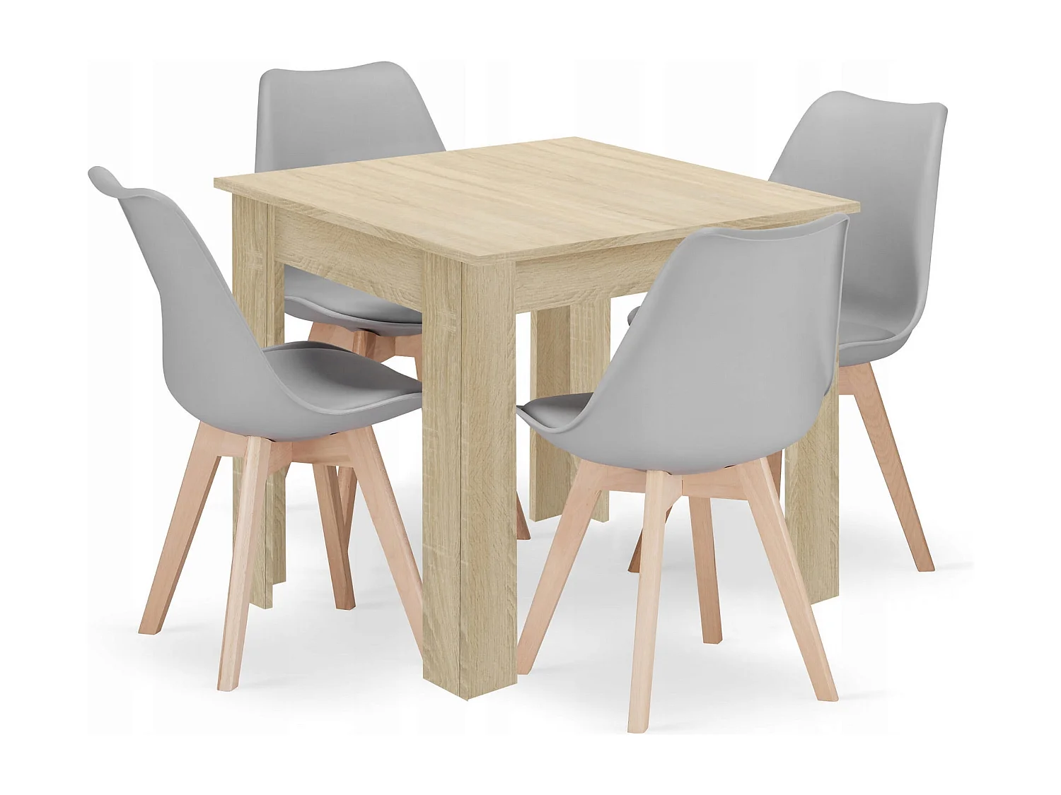 Ensemble Valora : table carrée 80 x 80 cm, chêne Sonoma + 4 chaises RIKX grises (x4)