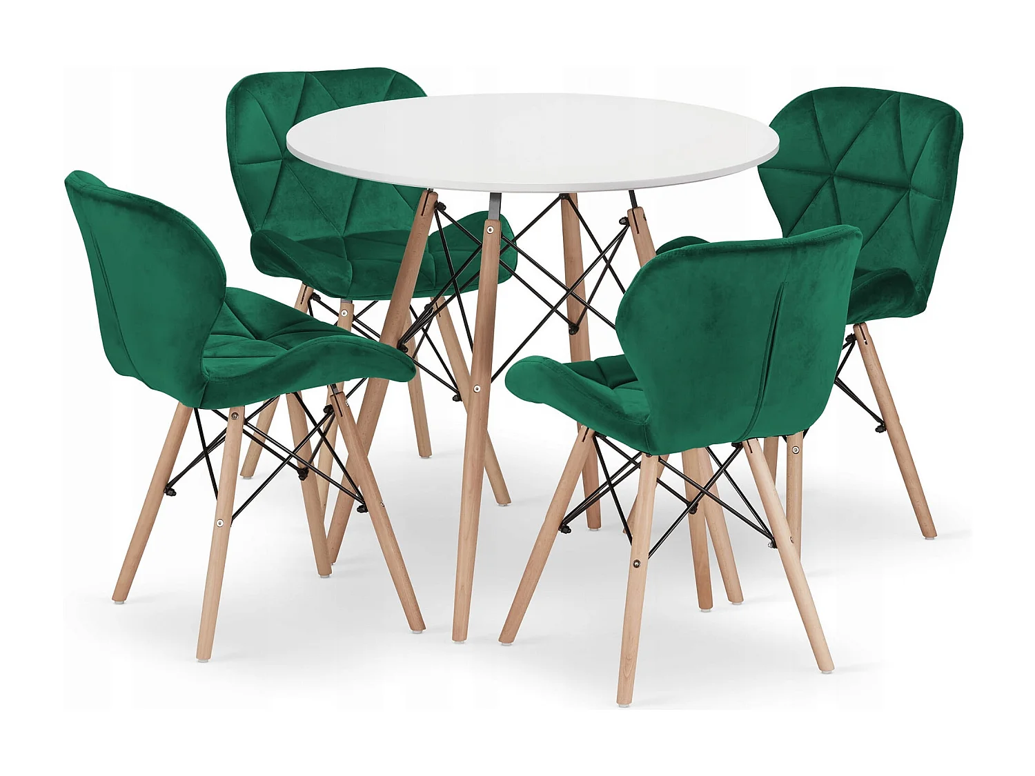 Ensemble de 4 tables rondes Valora KOVA 80 en MDF blanc avec pieds en hêtre.