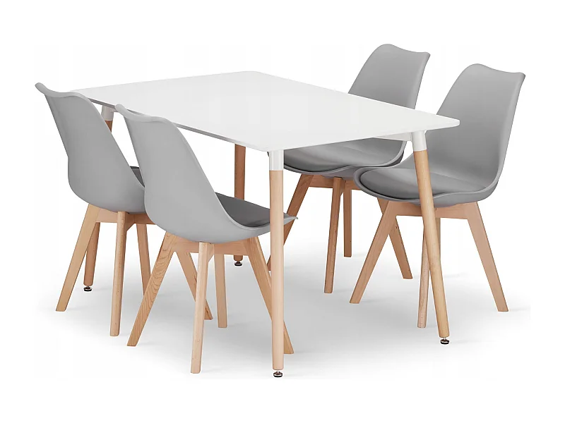 Ensemble Valora : table rectangulaire Yuro 120x80 blanche + 4 chaises grises