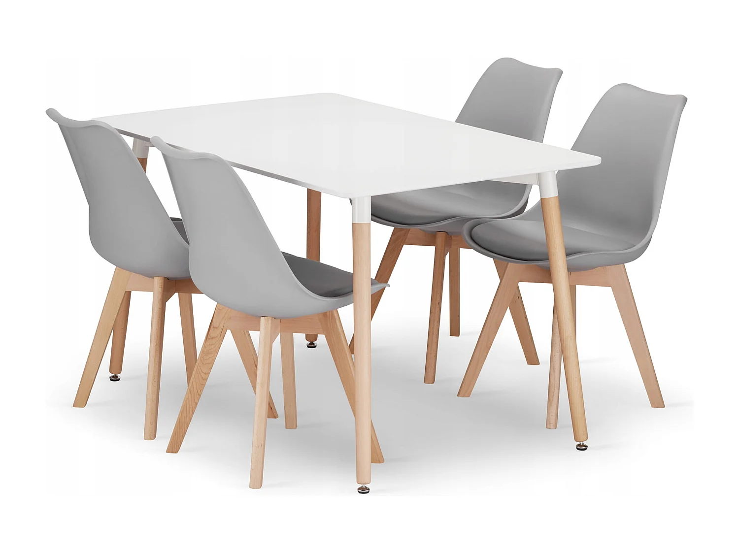 Ensemble Valora : table rectangulaire Yuro 120x80 blanche + 4 chaises grises