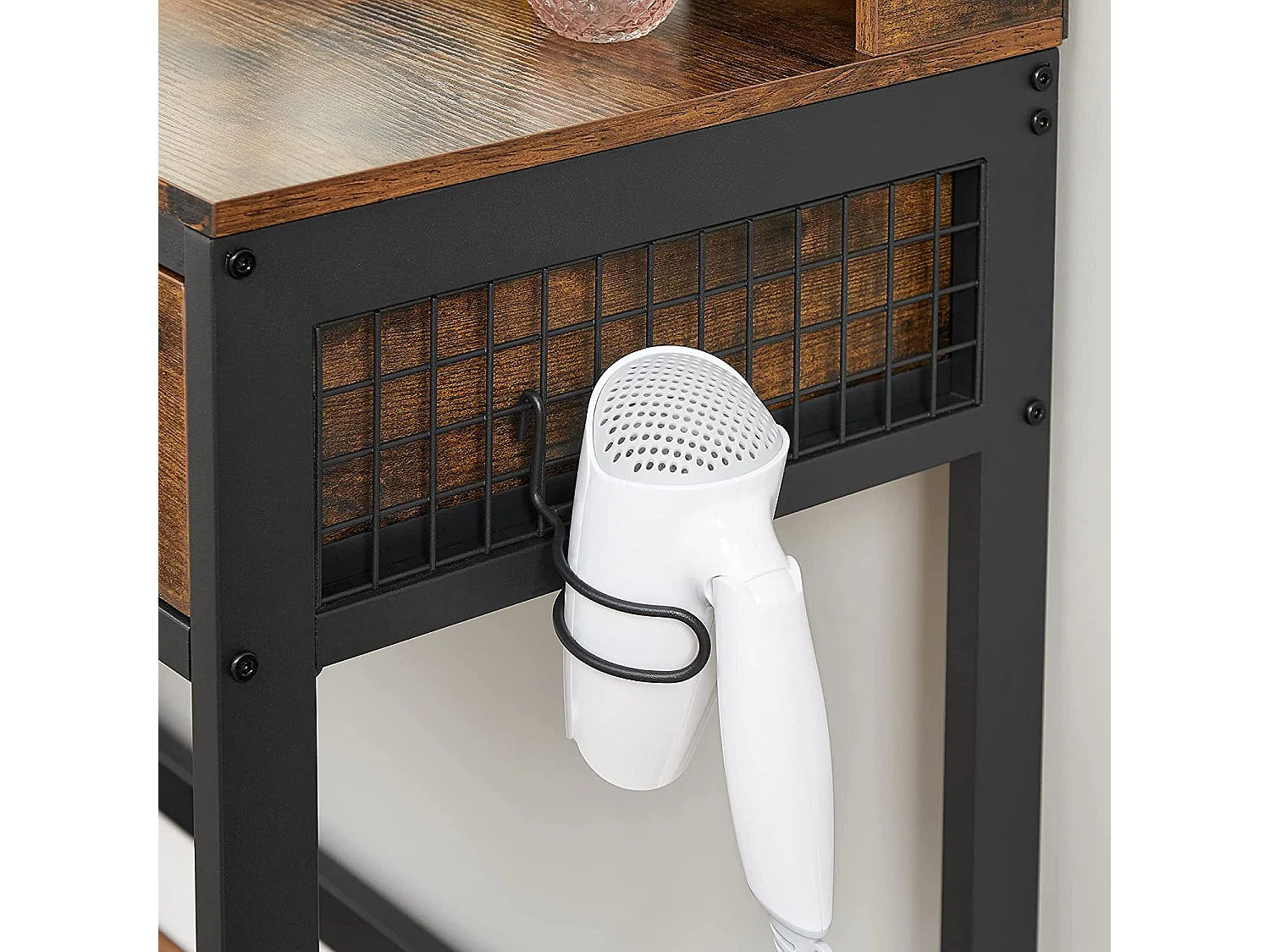 Coiffeuse rustique Valora avec acier noir et verre