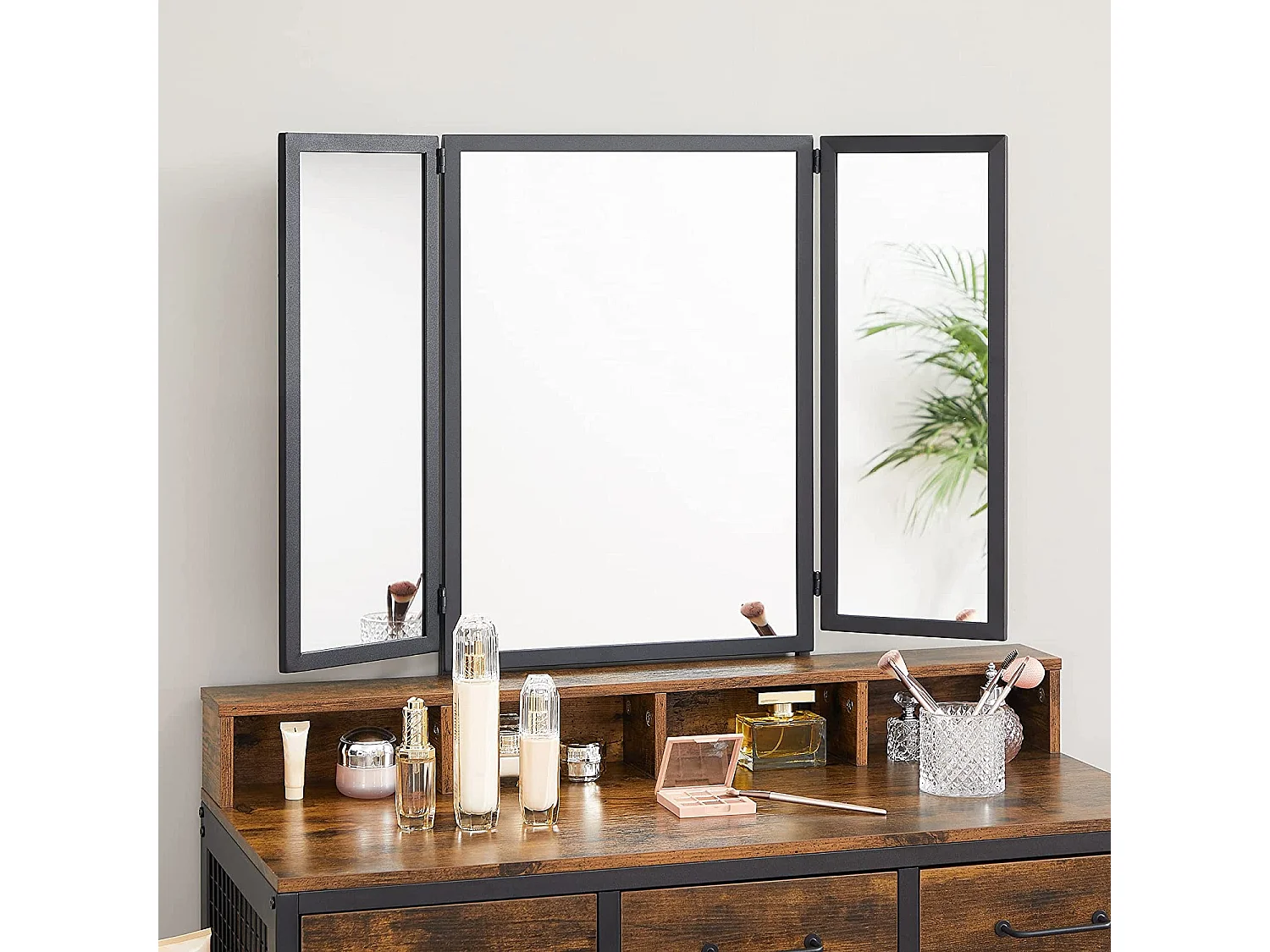 Coiffeuse rustique Valora avec acier noir et verre