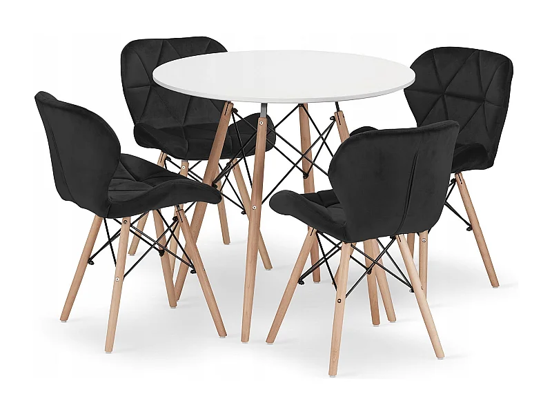 Valora KOVA 80 Rundtisch-Set Weiß + 4 WAKO Stühle Schwarz