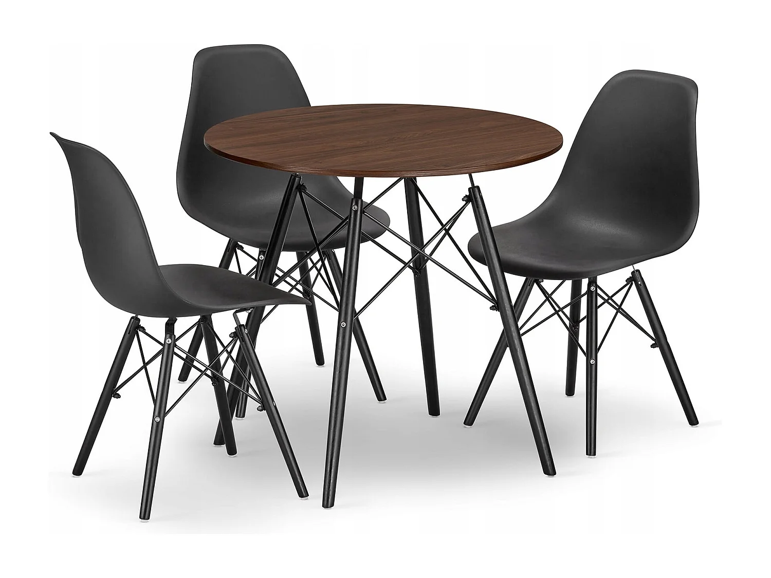 Ensemble table ronde Valora KOVA 80, chaises frêne et noires x3