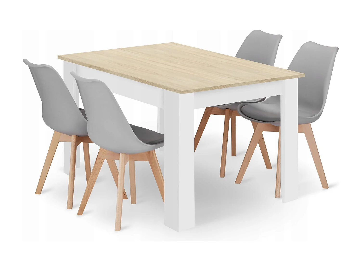 Ensemble table rectangulaire Valora en chêne Sonoma + 4 chaises grises (x4)