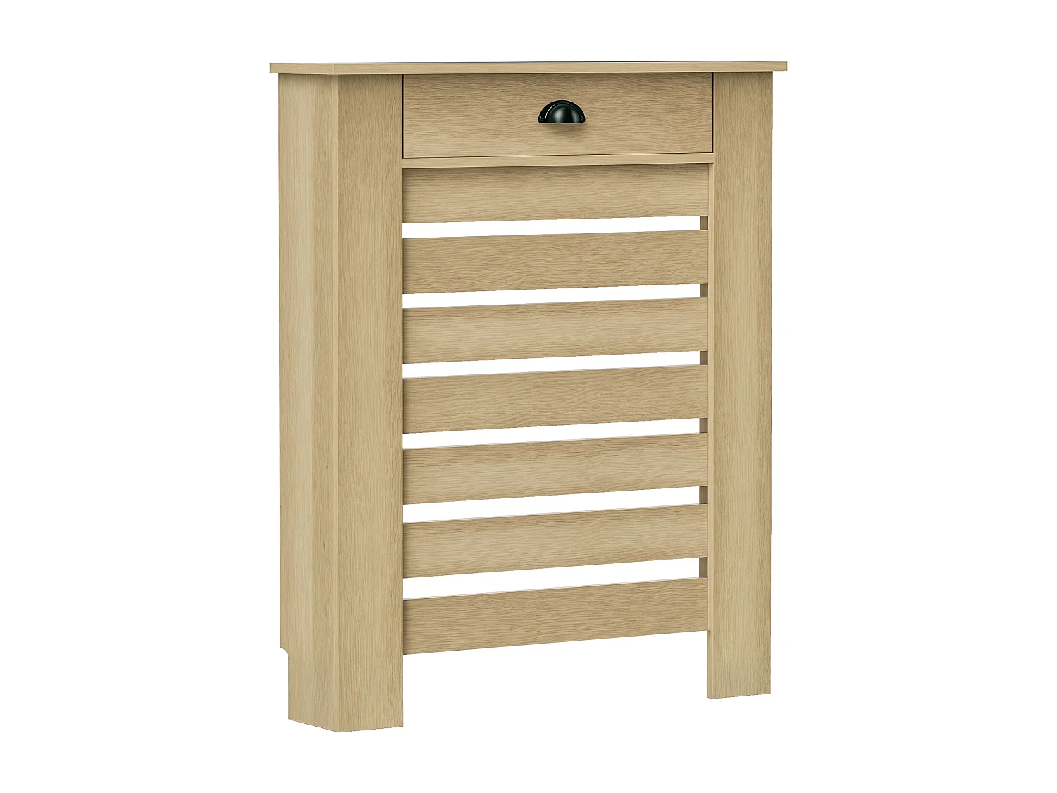 Cache-radiateur design panneau avec tiroir lattes horizontales dim. 78 x 19 x 95 cm effet bois clair