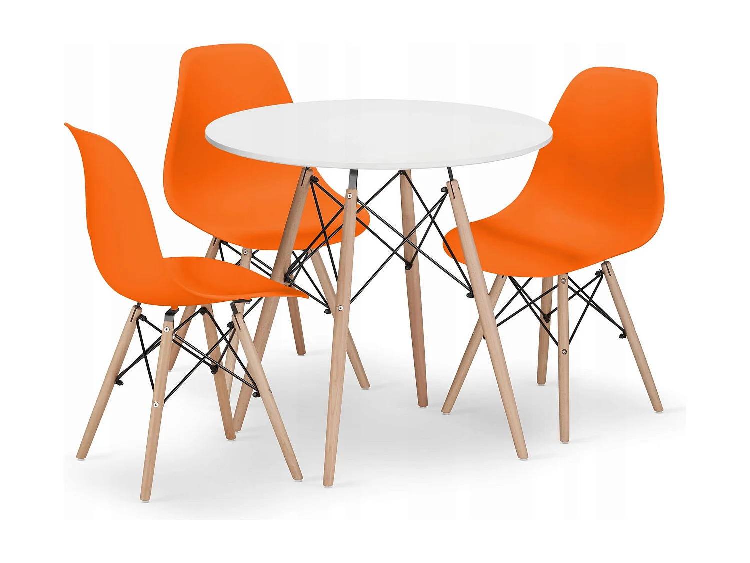 Ensemble table ronde blanche Valora KOVA TODI 80 + 3 chaises orange OSAKA