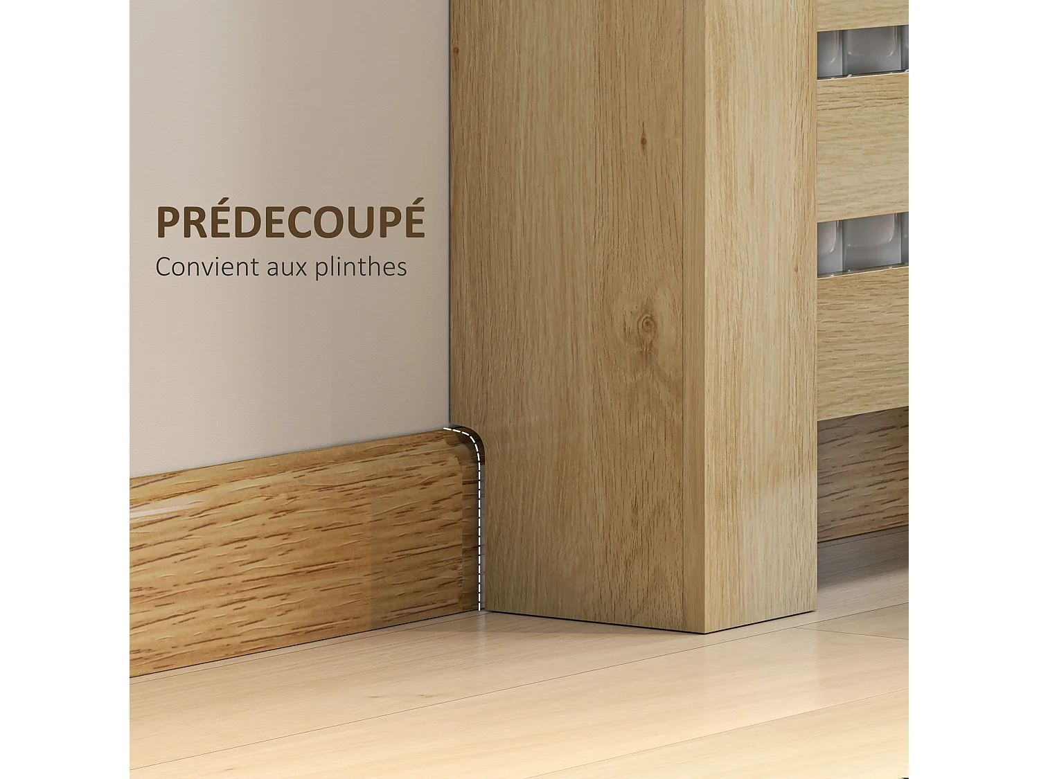 Cache-radiateur design panneau avec 2 tiroirs lattes horizontales dim. 111 x 19 x 95 cm effet bois clair