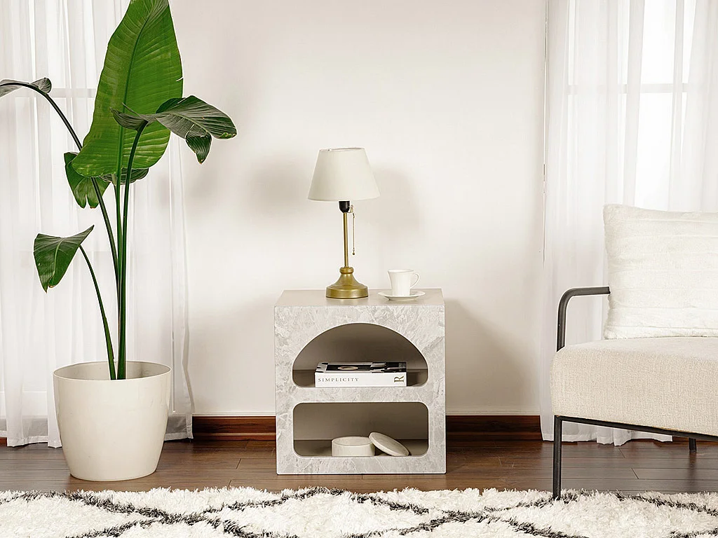 Lot de 2 tables de chevet avec rangements -Effet marbre gris - LUELA