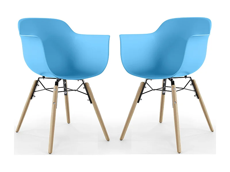 Chaise de Salle à Manger - Design Scandinave - Pieds en Bois - Lot de 2 - Nordika Bleu