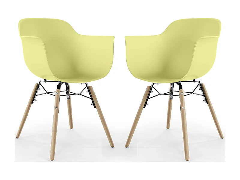 Chaise de Salle à Manger - Design Scandinave - Pieds en Bois - Lot de 2 - Nordika Jaune pâle