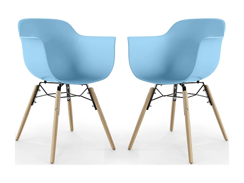 Chaise de Salle à Manger - Design Scandinave - Pieds en Bois - Lot de 2 - Nordika Bleu clair