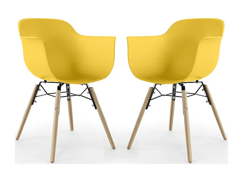 Chaise de Salle à Manger - Design Scandinave - Pieds en Bois - Lot de 2 - Nordika Jaune