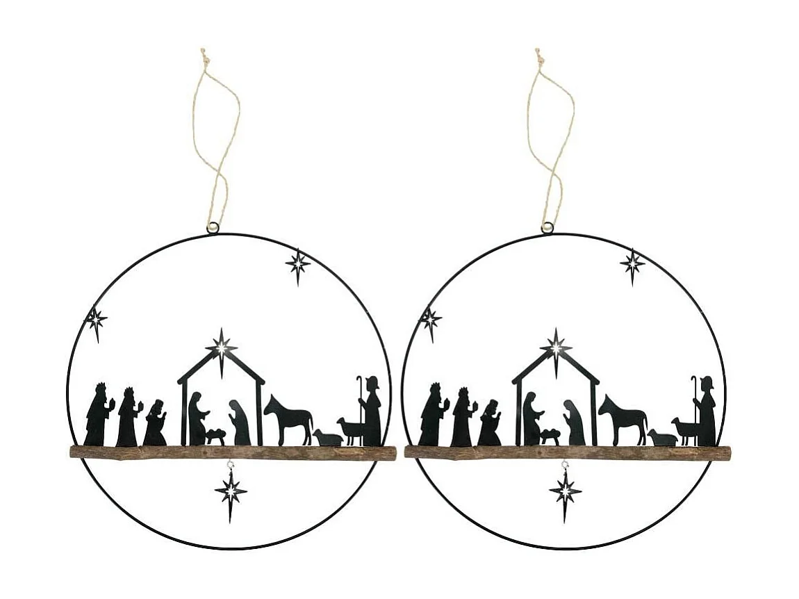 Décoration murale métal et bois Crèche de noel Lot de 2