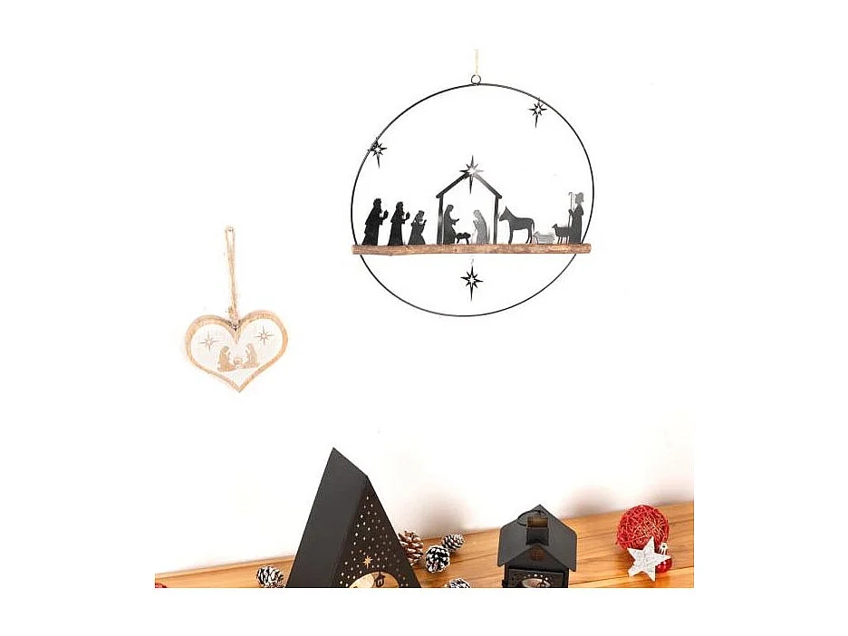 Décoration murale métal et bois Crèche de noel Lot de 2