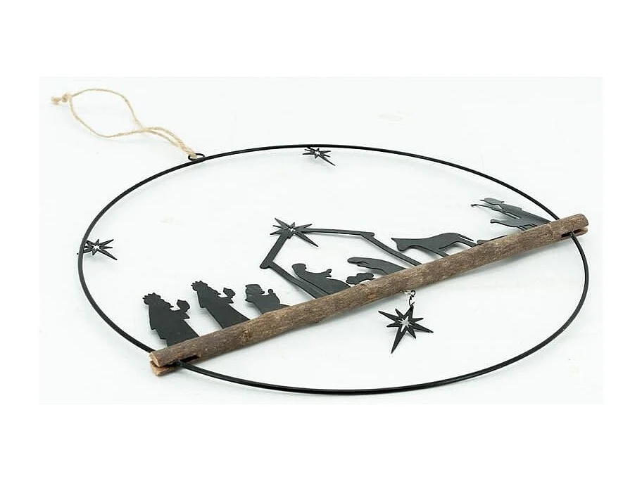 Décoration murale métal et bois Crèche de noel Lot de 2