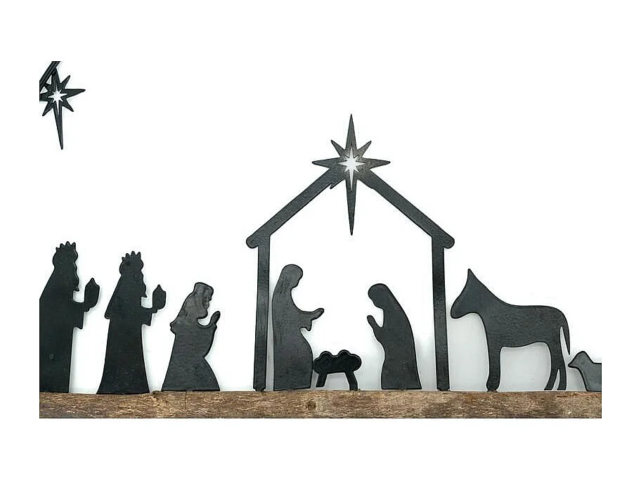 Décoration murale métal et bois Crèche de noel Lot de 2
