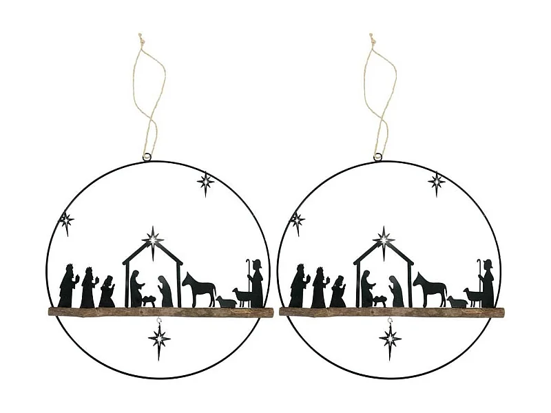 Décoration murale métal et bois Crèche de noel Lot de 2