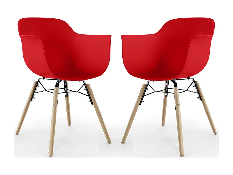Chaise de Salle à Manger - Design Scandinave - Pieds en Bois - Lot de 2 - Nordika Rouge