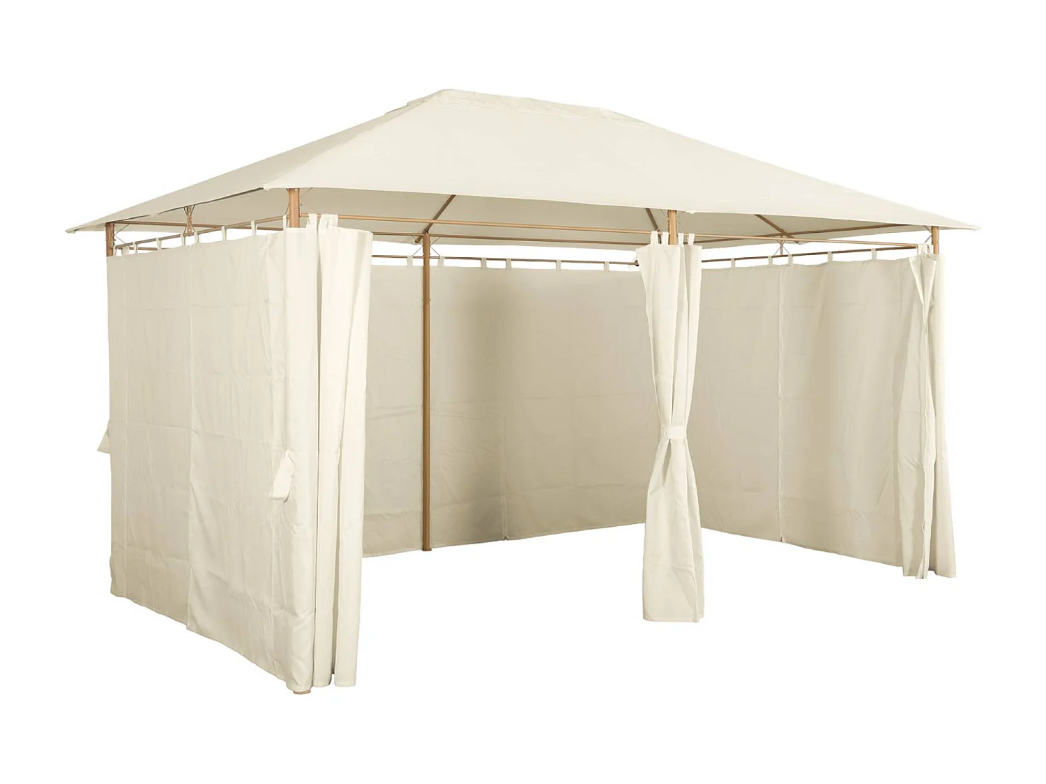 Tonnelle 3x4 m - Divio - Imitation bois. toile écru - Pergola avec rideaux. tente de jardin. barnum. chapiteau. réception