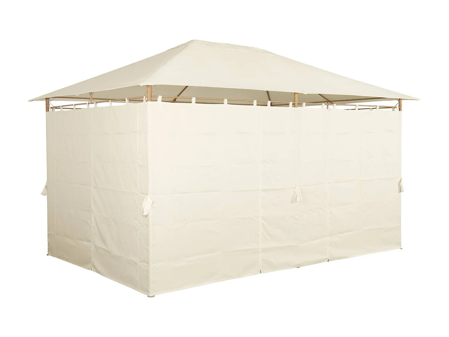 Tonnelle 3x4 m - Divio - Imitation bois. toile écru - Pergola avec rideaux. tente de jardin. barnum. chapiteau. réception