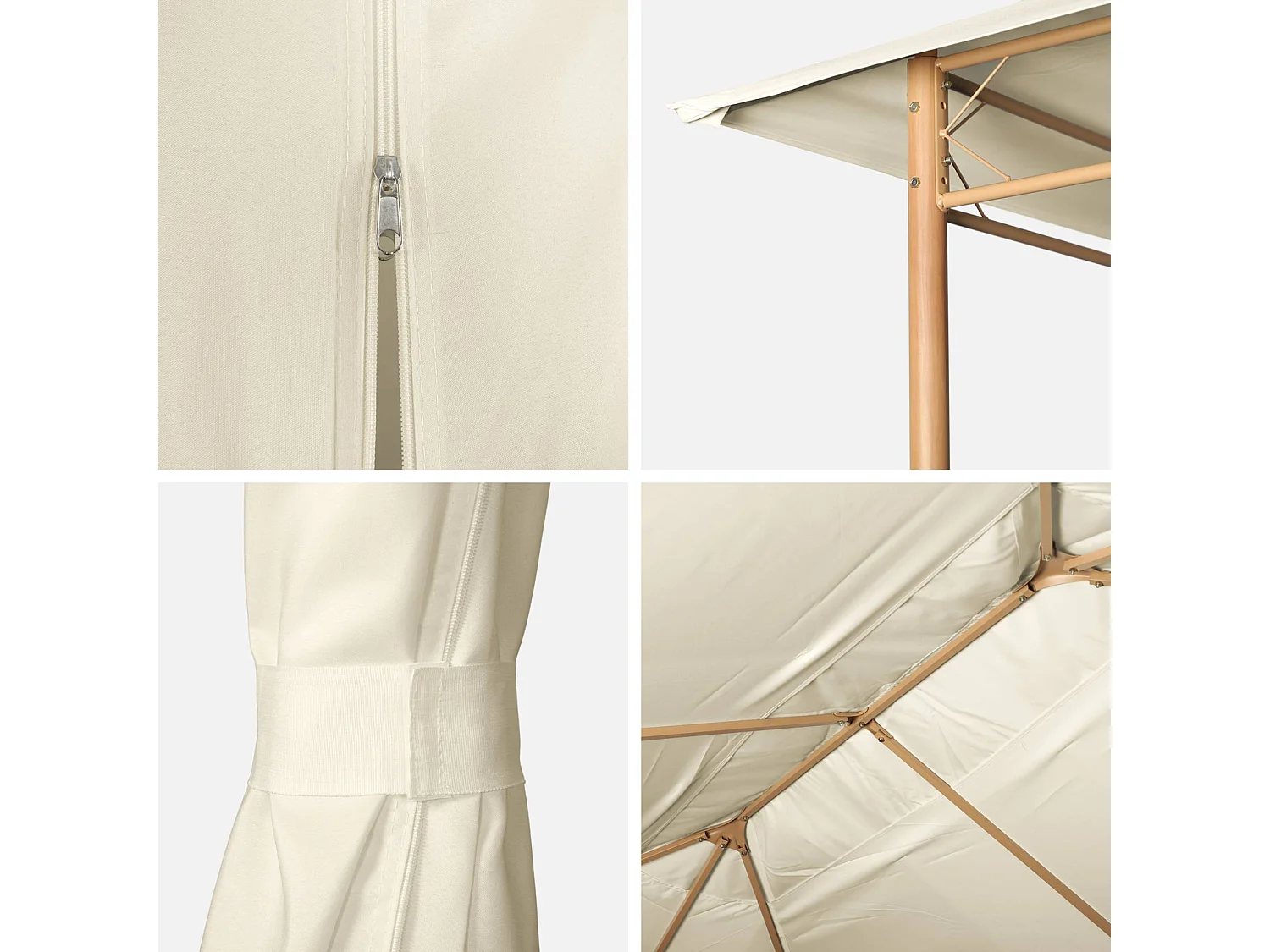 Tonnelle 3x4 m - Divio - Imitation bois. toile écru - Pergola avec rideaux. tente de jardin. barnum. chapiteau. réception