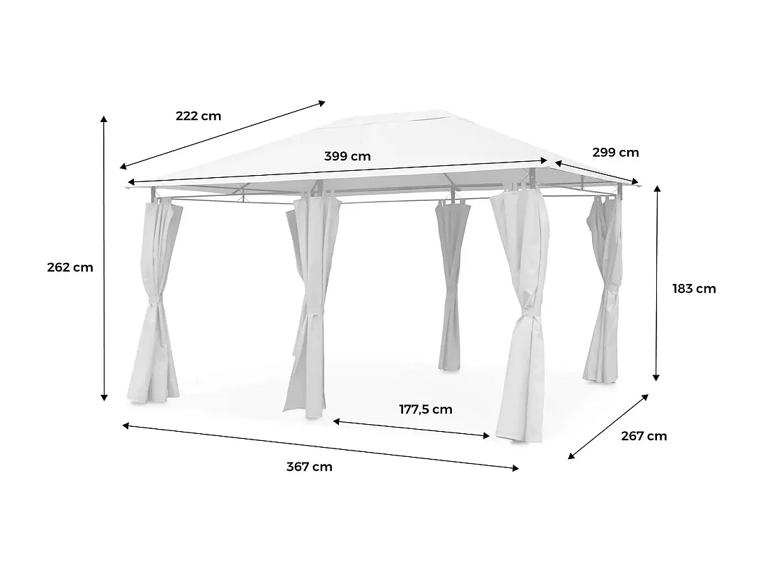 Tonnelle 3x4 m - Divio - Imitation bois. toile écru - Pergola avec rideaux. tente de jardin. barnum. chapiteau. réception